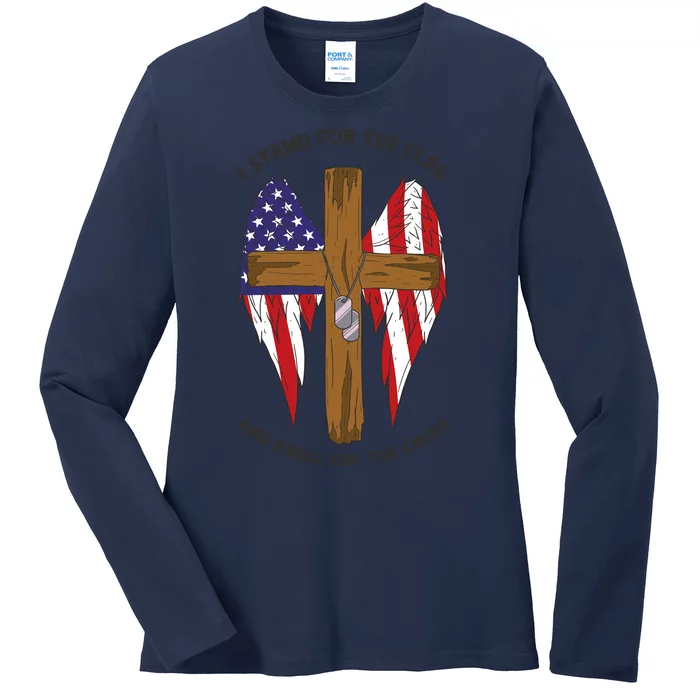 I Stand For The Flag Kneel For The Cross USA Ladies Long Sleeve Shirt