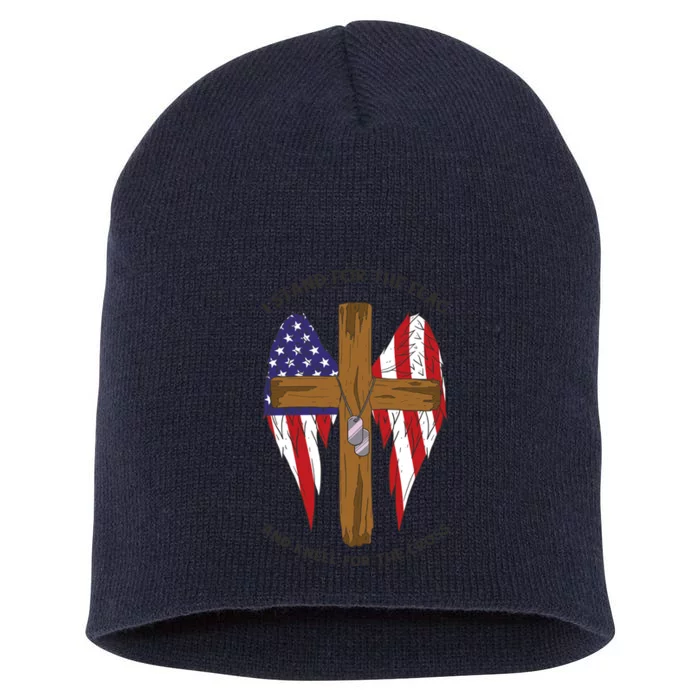 I Stand For The Flag Kneel For The Cross USA Short Acrylic Beanie