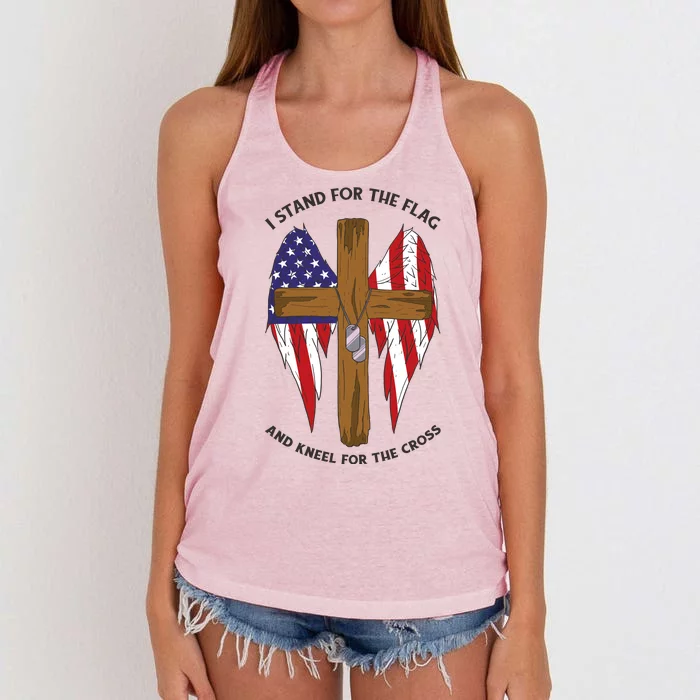 I Stand For The Flag Kneel For The Cross USA Women's Knotted Racerback Tank