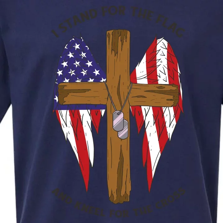 I Stand For The Flag Kneel For The Cross USA Sueded Cloud Jersey T-Shirt