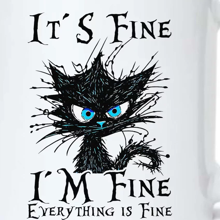 it s fine im fine everything is fine funny black cat wo Black Color Changing Mug