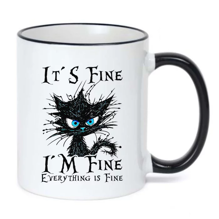 it s fine im fine everything is fine funny black cat wo Black Color Changing Mug