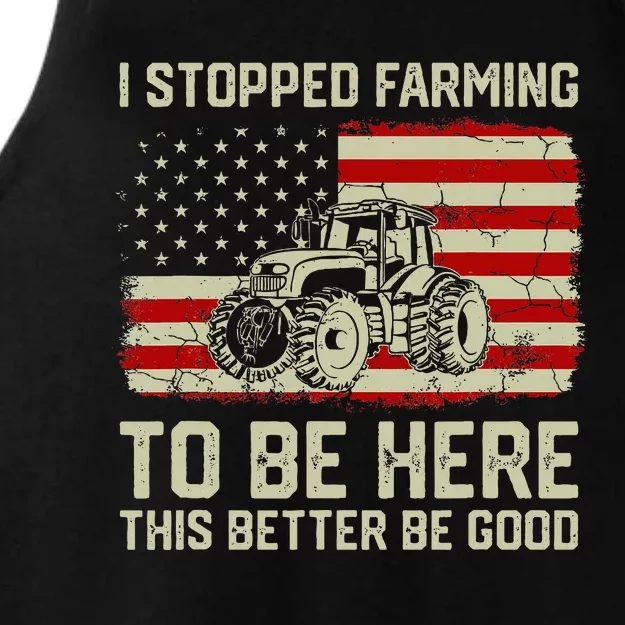 I Stopped Farming To Be Here Tractor Vintage American Flag Ladies Tri-Blend Wicking Tank