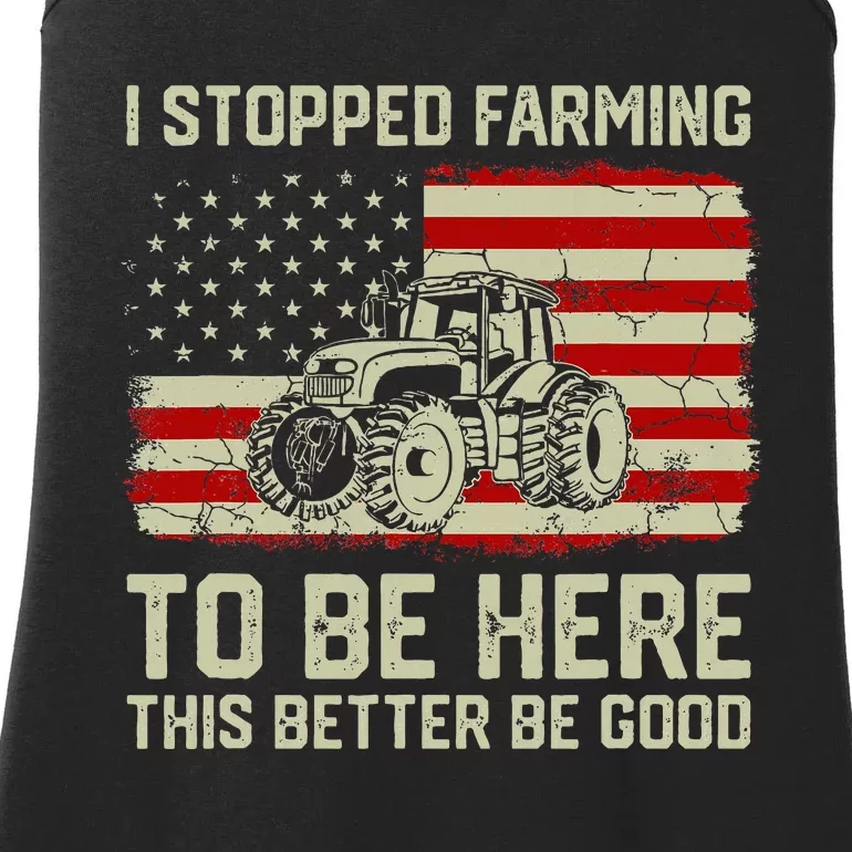 I Stopped Farming To Be Here Tractor Vintage American Flag Ladies Essential Tank