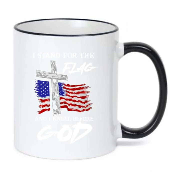 I Stand For The Flag And Kneel Before God America Flag Cross Gift Black Color Changing Mug