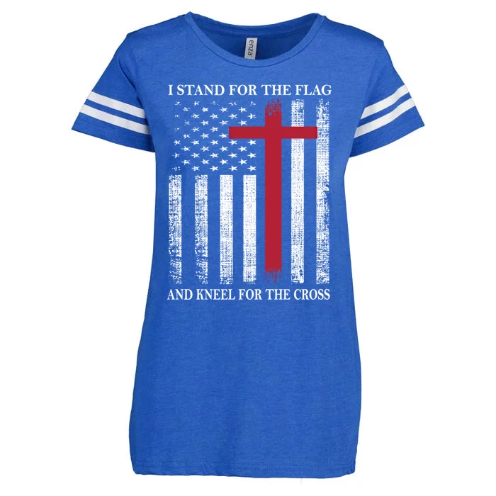 I Stand For The Flag And Kneel For The Cross American Flag Gift Enza Ladies Jersey Football T-Shirt