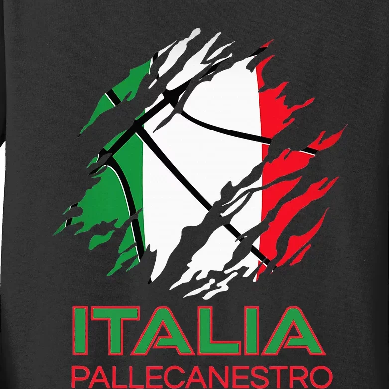 Italia Sports Fan Italian National Flag Art Italy Basketball Kids Long Sleeve Shirt