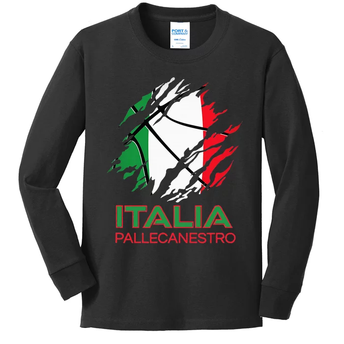 Italia Sports Fan Italian National Flag Art Italy Basketball Kids Long Sleeve Shirt