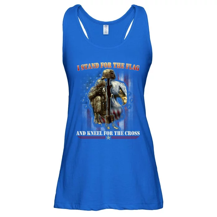 I Stand For The Flag And Kneel For The Cross Us Flag Veteran Cute Gift Ladies Essential Flowy Tank