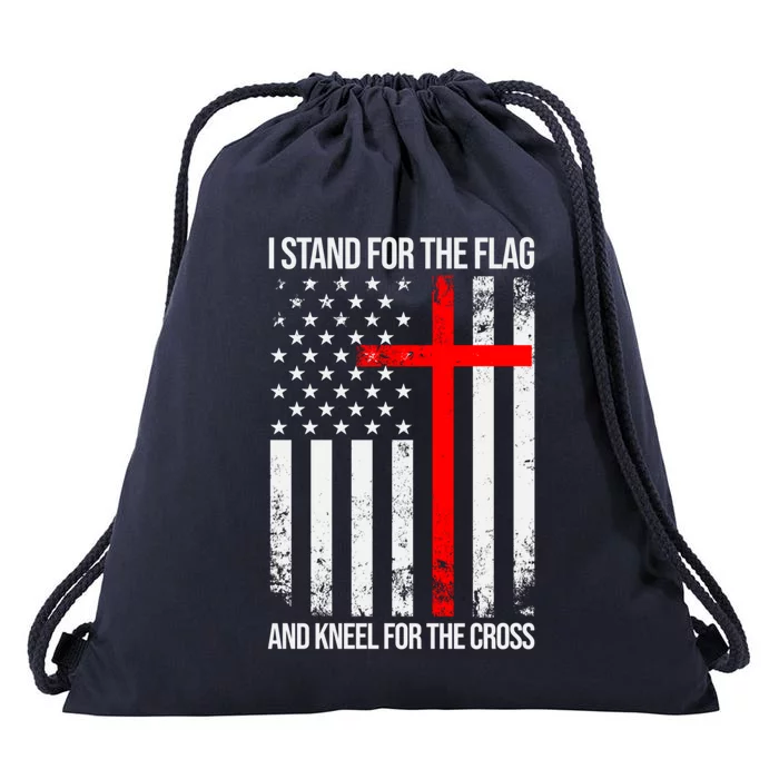 I Stand For The Flag And Kneel For The Cross Usa Flag Cool Gift Drawstring Bag