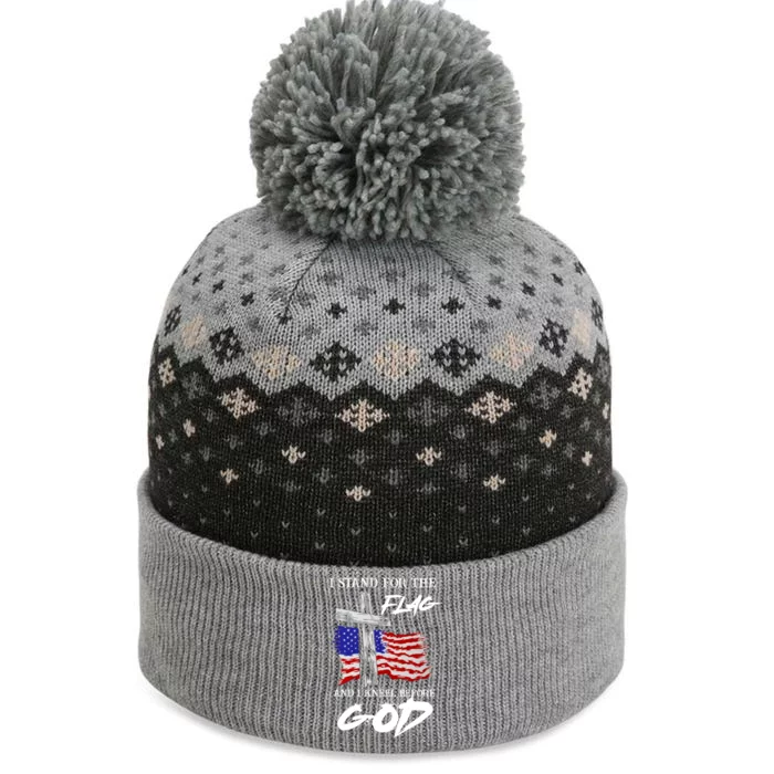 I Stand For The Flag And Kneel Before God America Flag Cross Gift The Baniff Cuffed Pom Beanie