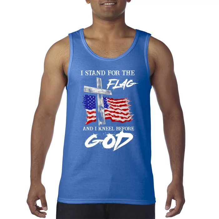 I Stand For The Flag And Kneel Before God America Flag Cross Gift Tank Top