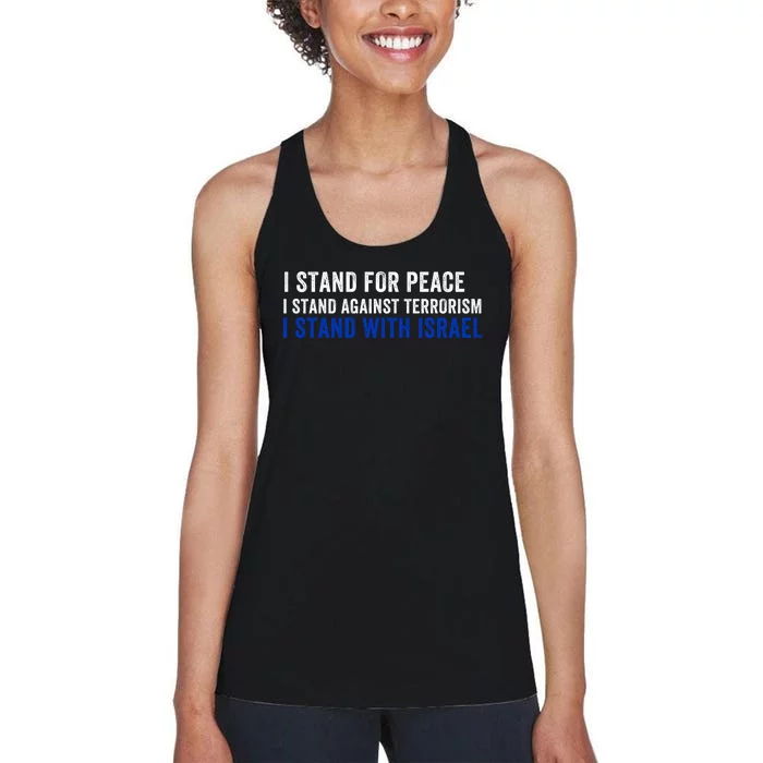 I Stand For Peace I Stand With Israel Usa Israeli Flag Jewish I Support Israel Women's Racerback Tank