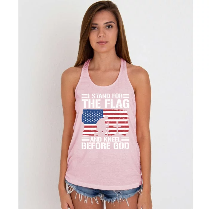 I Stand For The Flag And Kneel Before God Gift Women's Knotted Racerback Tank