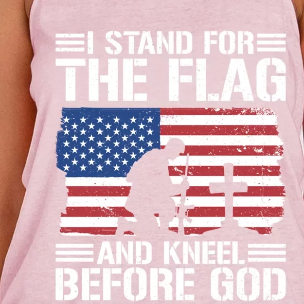 I Stand For The Flag And Kneel Before God Gift Women's Knotted Racerback Tank