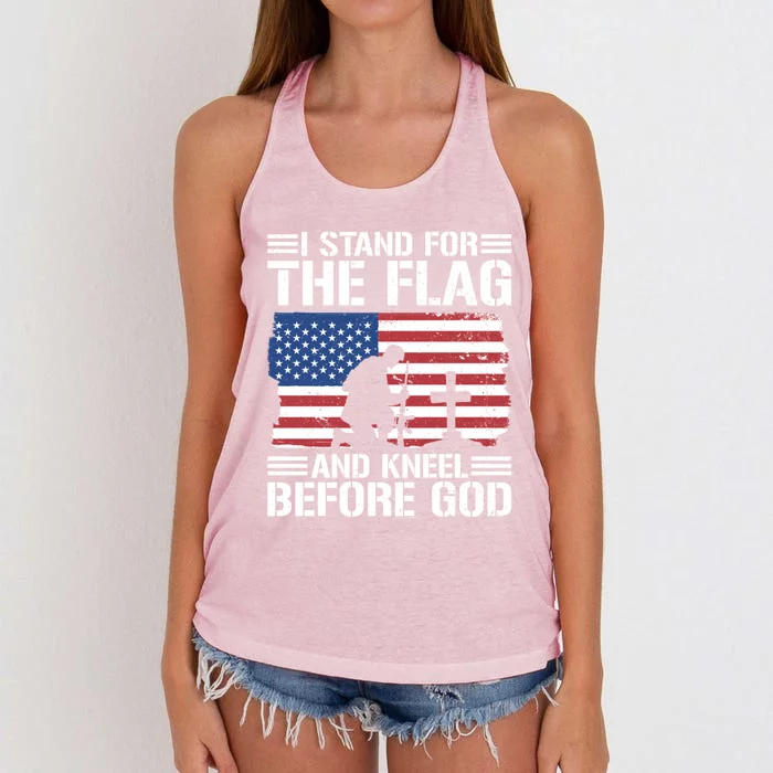 I Stand For The Flag And Kneel Before God Gift Women's Knotted Racerback Tank