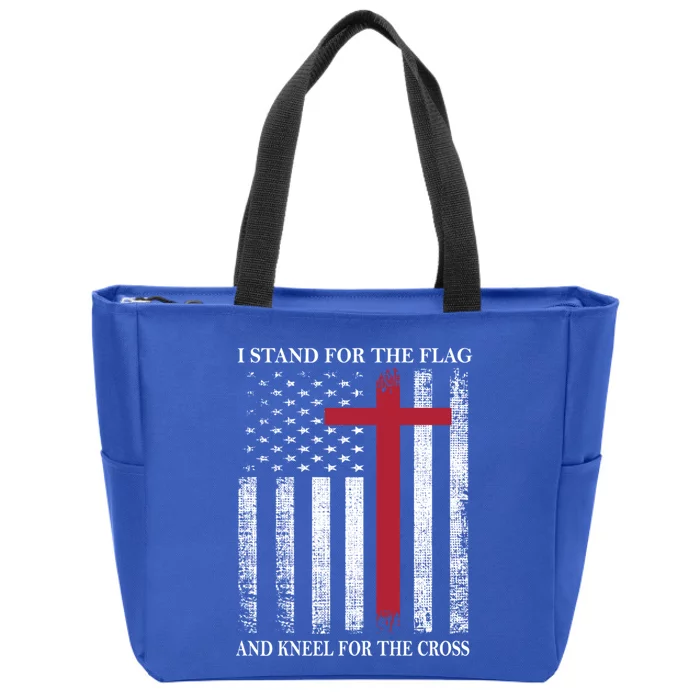 I Stand For The Flag And Kneel For The Cross American Flag Gift Zip Tote Bag