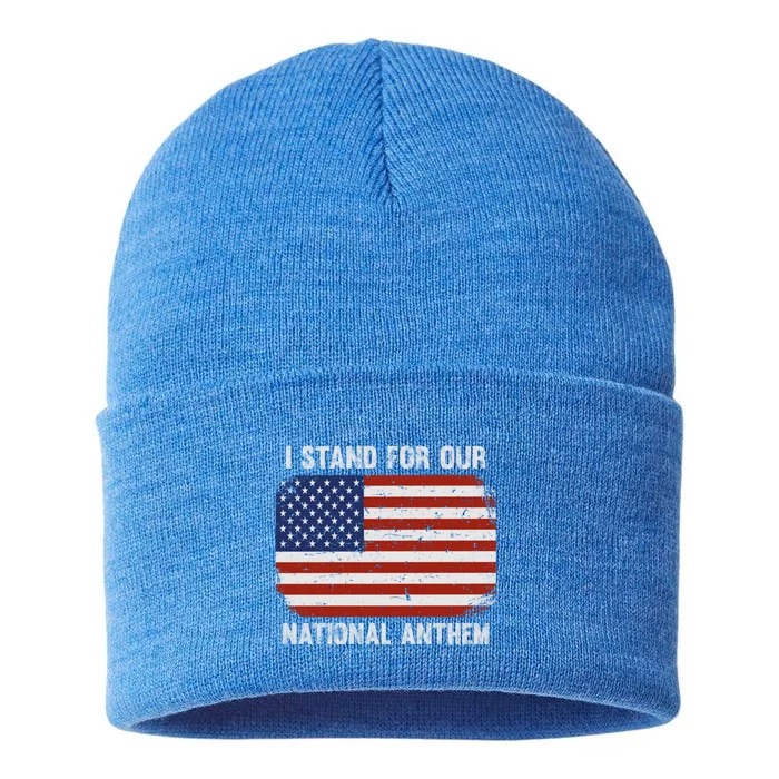 I Stand For Our National Anthem Usa Flag Conservative Gift Sustainable Knit Beanie