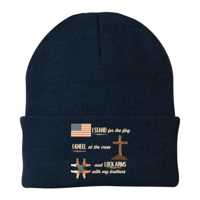 I Stand For Flag Kneel For Cross Lock Arms With Brothers Knit Cap Winter Beanie