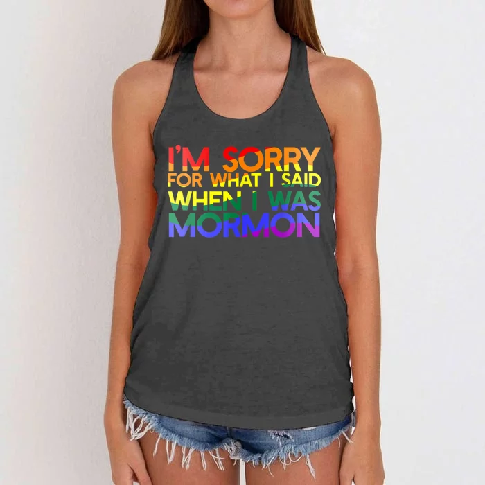 Im Sorry For What I Said When I Was Mormon Funny Women's Knotted Racerback Tank