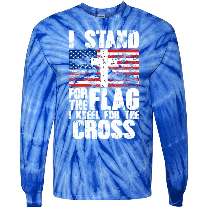 I Stand For The National Anthem Cross Us Flag Cute Gift Tie-Dye Long Sleeve Shirt