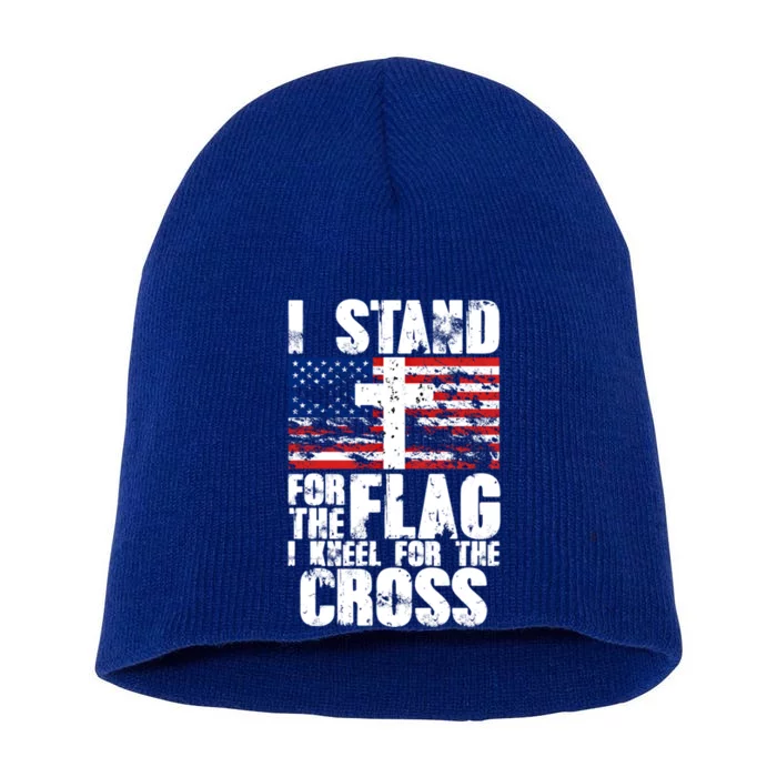 I Stand For The National Anthem Cross Us Flag Cute Gift Short Acrylic Beanie