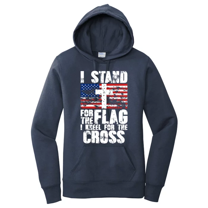 I Stand For The National Anthem Cross Us Flag Cute Gift Women's Pullover Hoodie