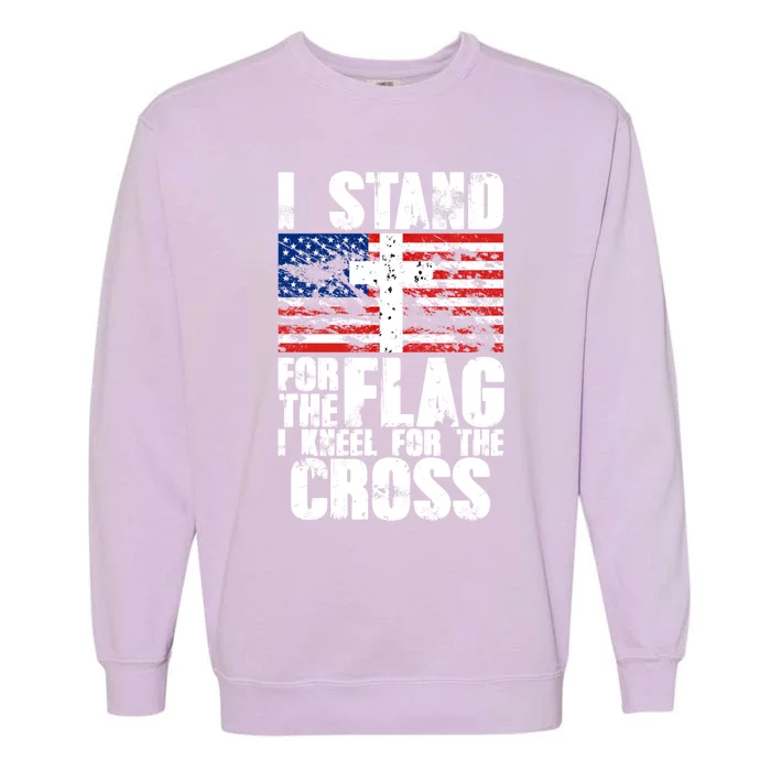 I Stand For The National Anthem Cross Us Flag Cute Gift Garment-Dyed Sweatshirt