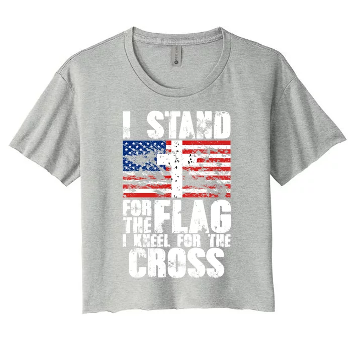 I Stand For The National Anthem Cross Us Flag Cute Gift Women's Crop Top Tee