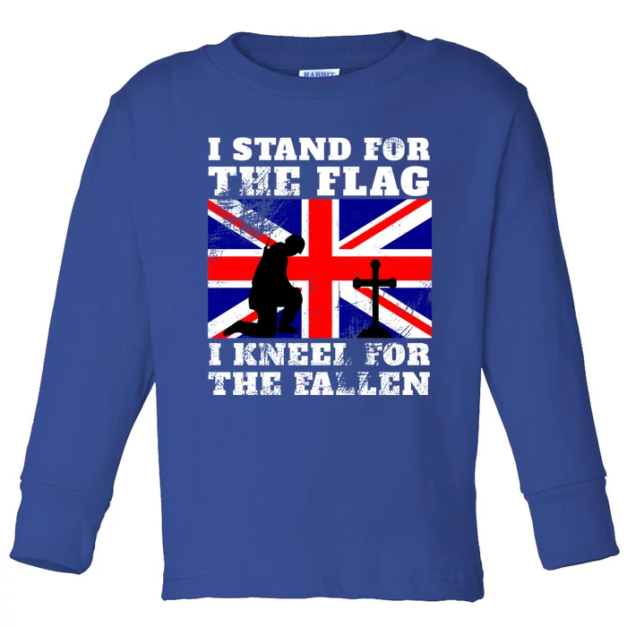 I Stand For The Flag I Kneel For The Fallen Union Jack Cool Gift Toddler Long Sleeve Shirt