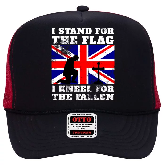 I Stand For The Flag I Kneel For The Fallen Union Jack Gift High Crown Mesh Trucker Hat