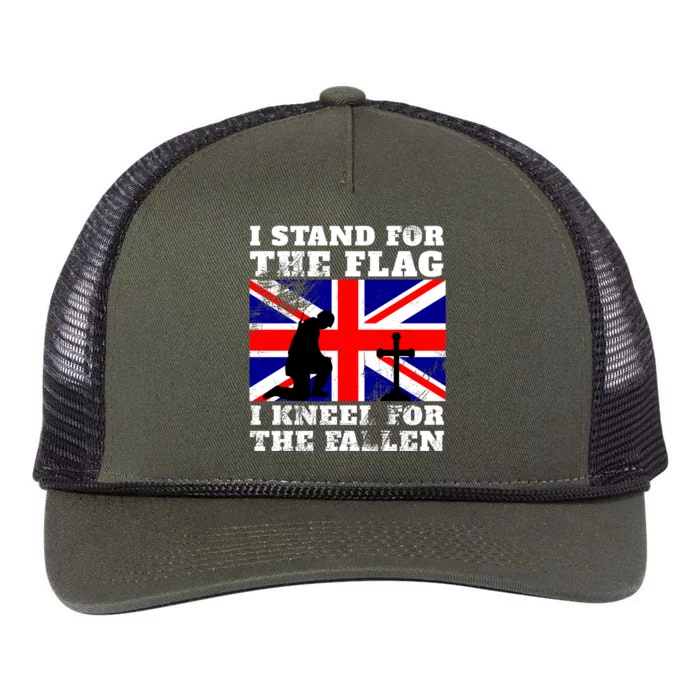 I Stand For The Flag I Kneel For The Fallen Union Jack Gift Retro Rope Trucker Hat Cap