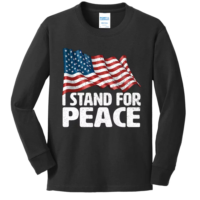 I Stand For Peace Usa American Flag Kids Long Sleeve Shirt