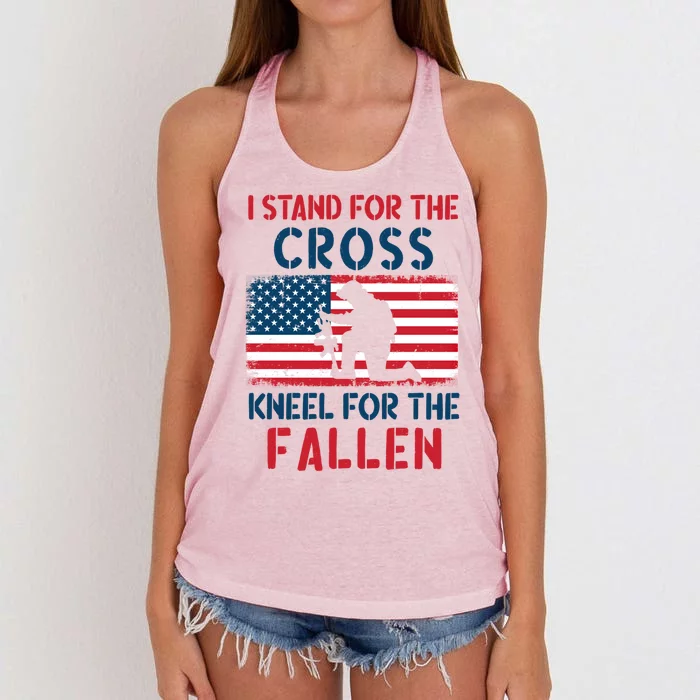 I Stand For The Flag Kneel For The Fallen Cute Gift Memorial Day Gift Women's Knotted Racerback Tank