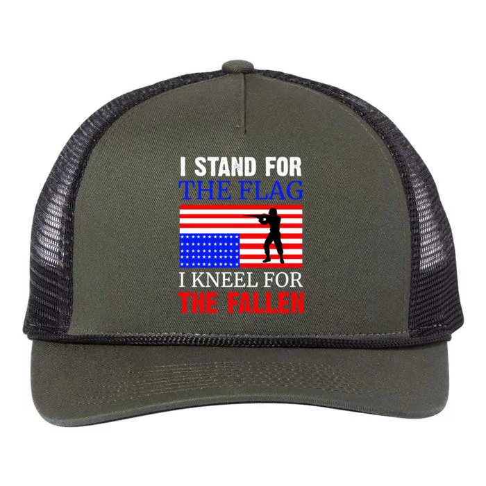 I Stand For The Flag I Kneel For The Fallen Memorial Day Gift Retro Rope Trucker Hat Cap