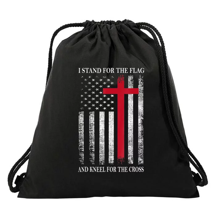 I Stand For The Flag And Kneel For The Cross Shirts Usa Flag Drawstring Bag