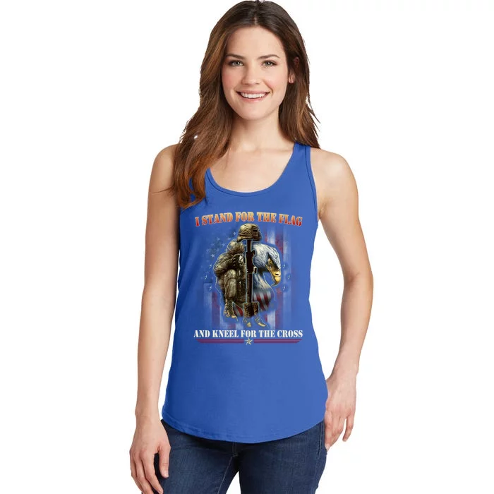 I Stand For The Flag And Kneel For The Cross Us Flag Veteran Funny Gift Ladies Essential Tank