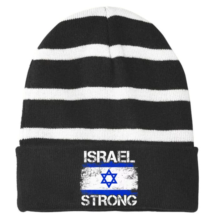 Israel Strong Flag Support I Stand With Israel Striped Beanie with Solid Band