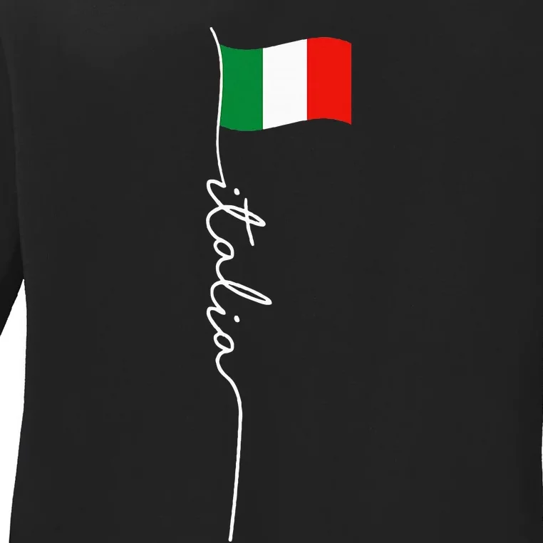 Italy Signature Flag Pole Elegant Patriotic Italian Flag Ladies Long Sleeve Shirt