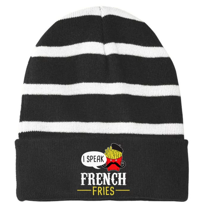 I Speak French Fries Fast Food Eater Potato Lover Snacks Striped Beanie with Solid Band