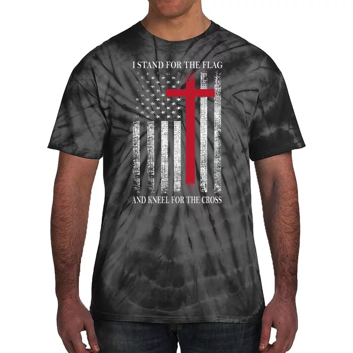 I Stand For The Flag And Kneel For The Cross USA Flag Tie-Dye T-Shirt