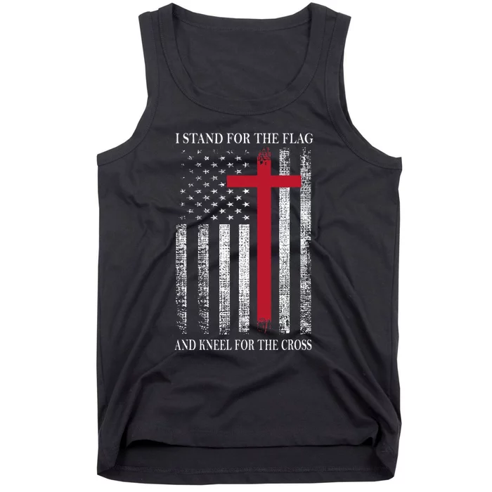 I Stand For The Flag And Kneel For The Cross USA Flag Tank Top