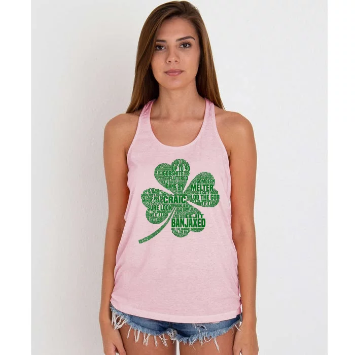 Irish Slang For Paddy Eire Shamrock Women's Knotted Racerback Tank