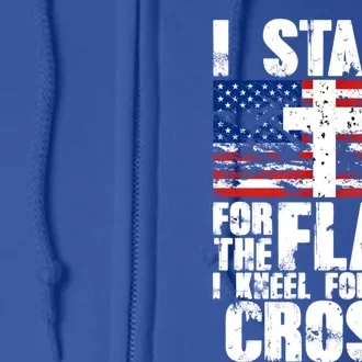 I Stand For The National Anthem Cross Us Flag Great Gift Full Zip Hoodie