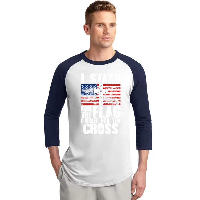 I Stand For The National Anthem Cross Us Flag Great Gift Baseball Sleeve Shirt