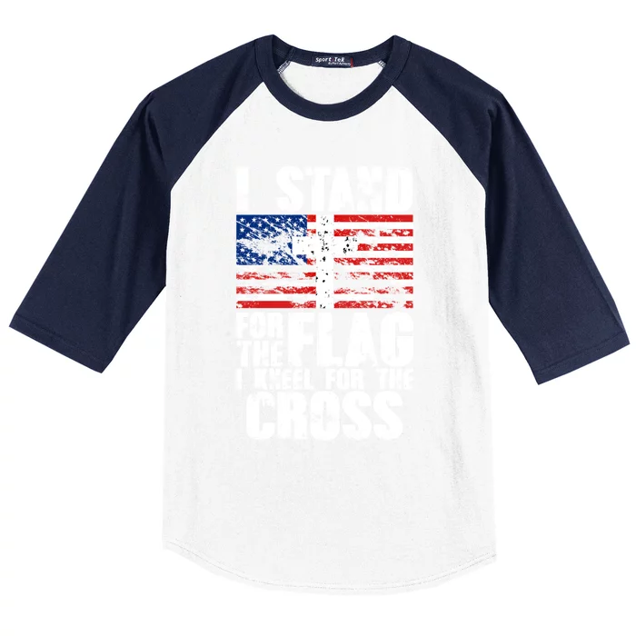 I Stand For The National Anthem Cross Us Flag Great Gift Baseball Sleeve Shirt