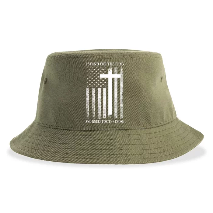 I Stand For The Flag And Kneel For The Cross Usa Flag Sustainable Bucket Hat