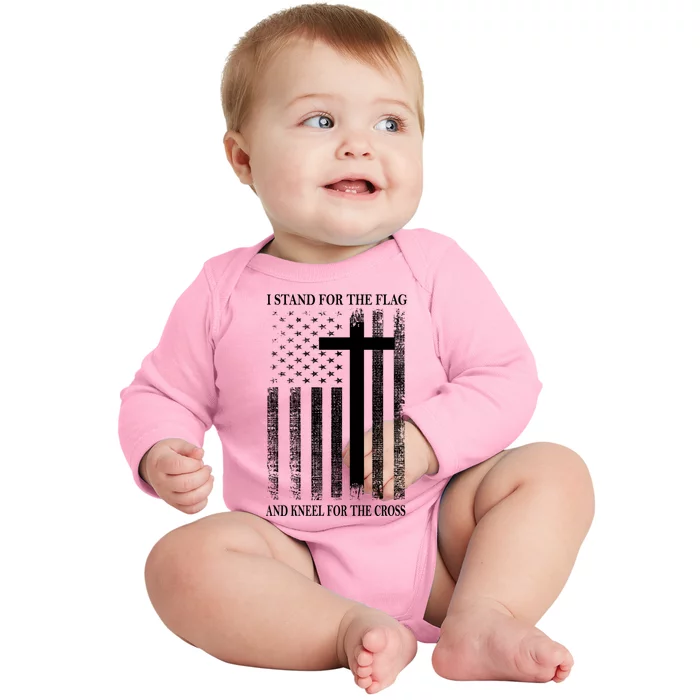 I Stand For The Flag And Kneel For The Cross Usa Flag Baby Long Sleeve Bodysuit