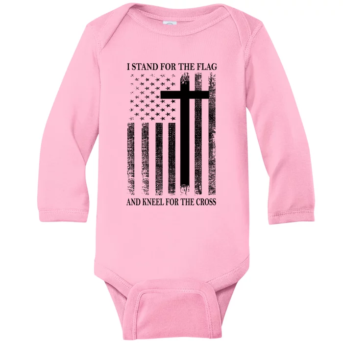 I Stand For The Flag And Kneel For The Cross Usa Flag Baby Long Sleeve Bodysuit