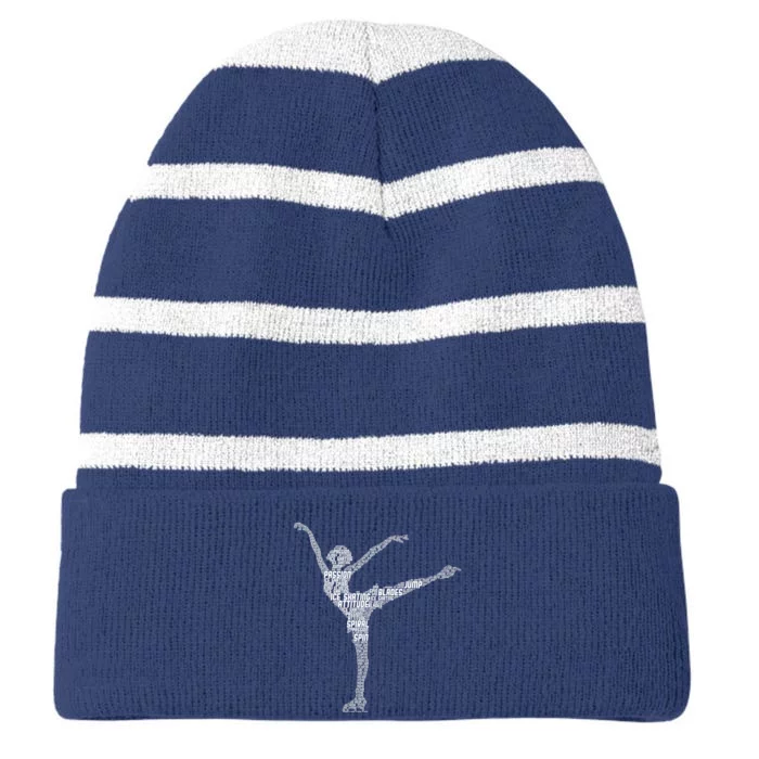 Ice Skating Figure Skater Wo Girls Premium Striped Beanie with Solid Band